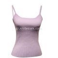 Lady's Knitted V Neck Strap Ribbed Vest